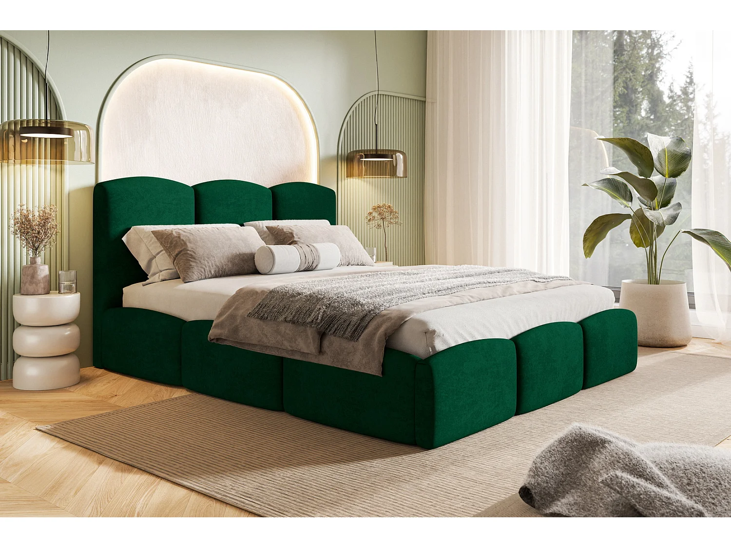 Tweepersoonsbed 180x200 Roma Slim  met opbergruimte, metalen lattenbodem - Velvet Groen (Amor Velvet 4311)