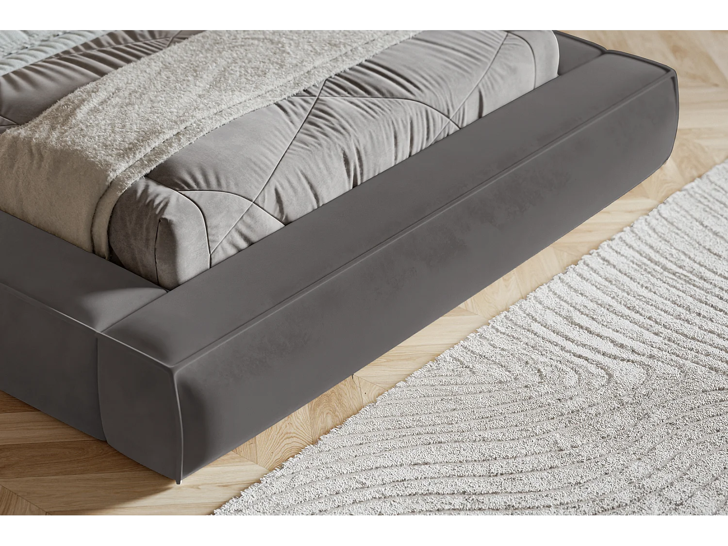 Polsterbett 180x200 Karano mit Lattenrost - Bettkasten, Samtstoff - Dunkelgrau (Amor Velvet 4321)