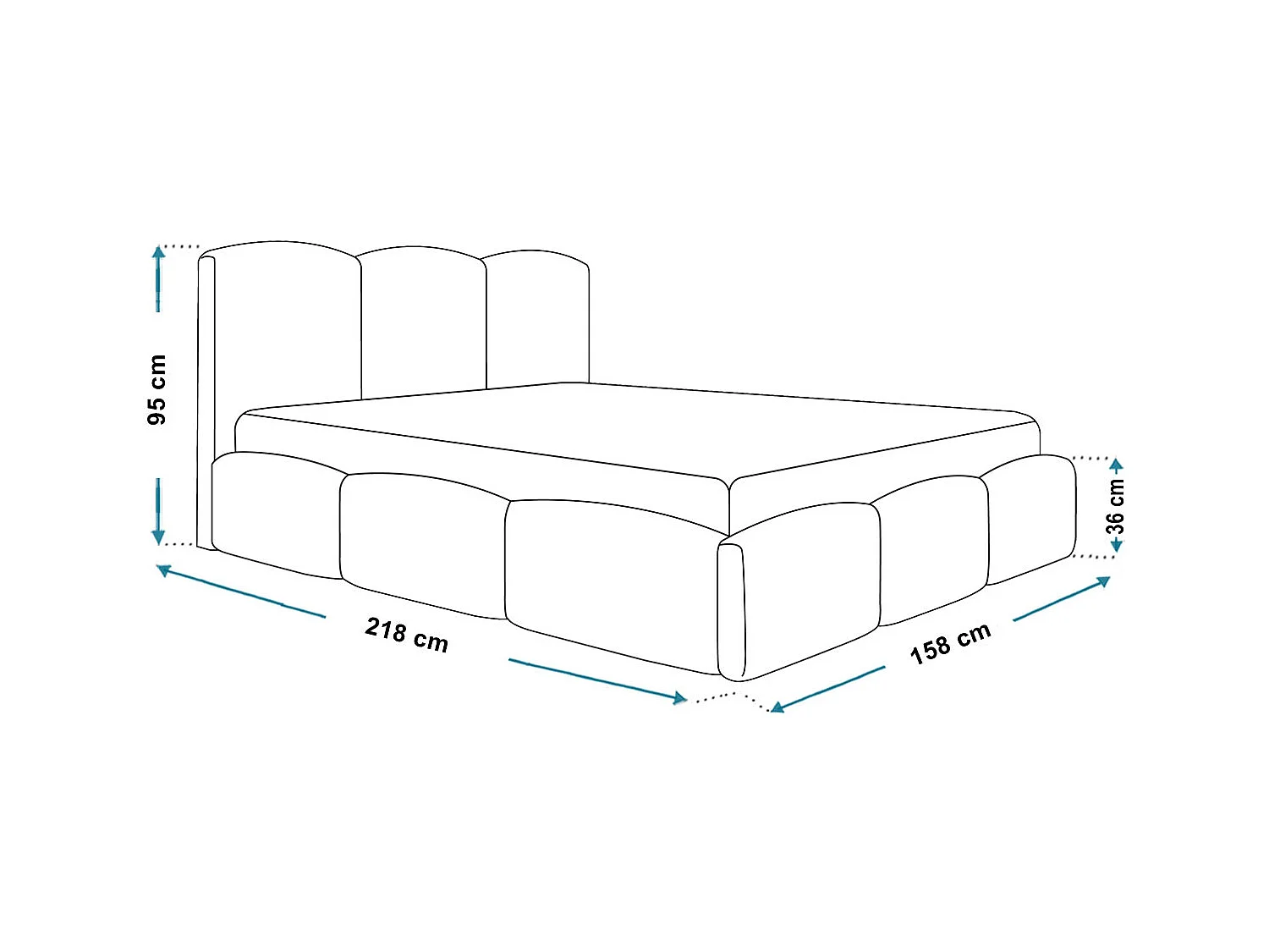 Tweepersoonsbed 140x200 Roma Slim - bed met opbergruimte, metalen lattenbodem - Bouclé Crème (Anthology 1)