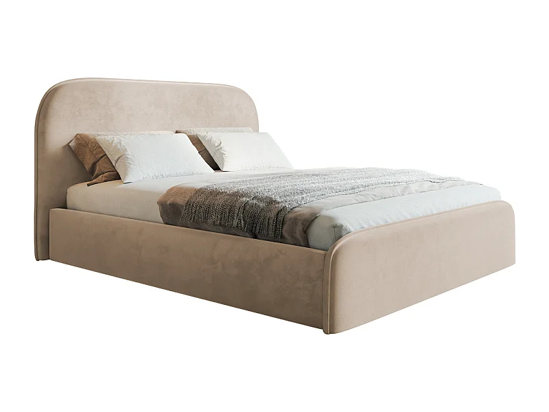 Tweepersoonsbed 180x200 Wendra met metalen lattenbodem - hoofdbord, opbergruimte - Beige (Amor Velvet 4304)