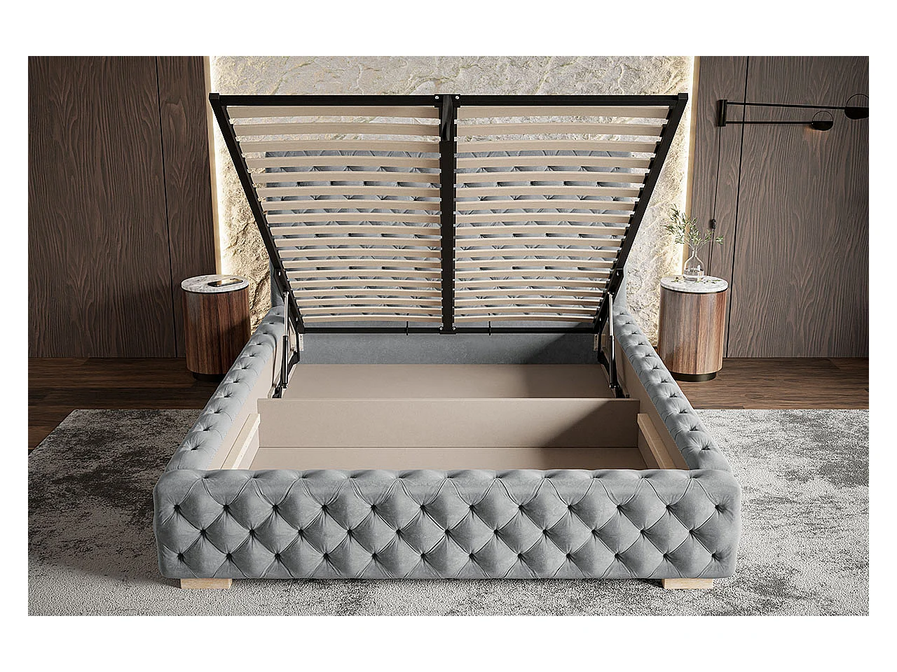 Lit coffre 200x200 Adonis - tete de Lit, sommier métallique - velours Vert (Amor Velvet 4311)