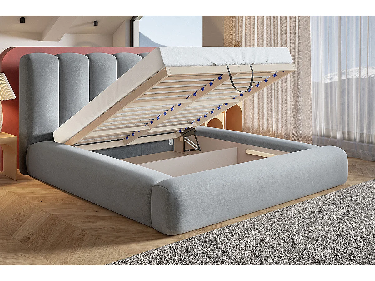 Gestoffeerd bed 160x200 Lumaro met opbergruimte - lattenbodem, Zwart (Amor Velvet 4322)