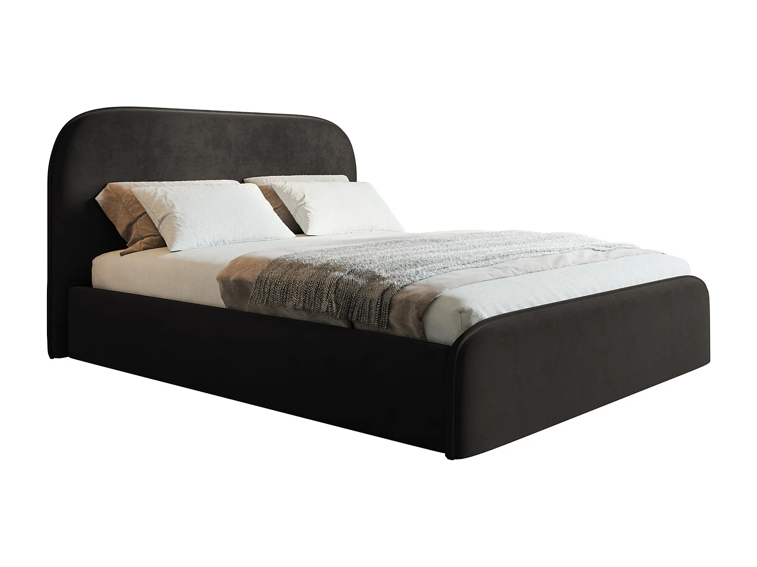 Tweepersoonsbed 140x200 Wendra met metalen lattenbodem - hoofdbord, opbergruimte - Zwart (Amor Velvet 4322)