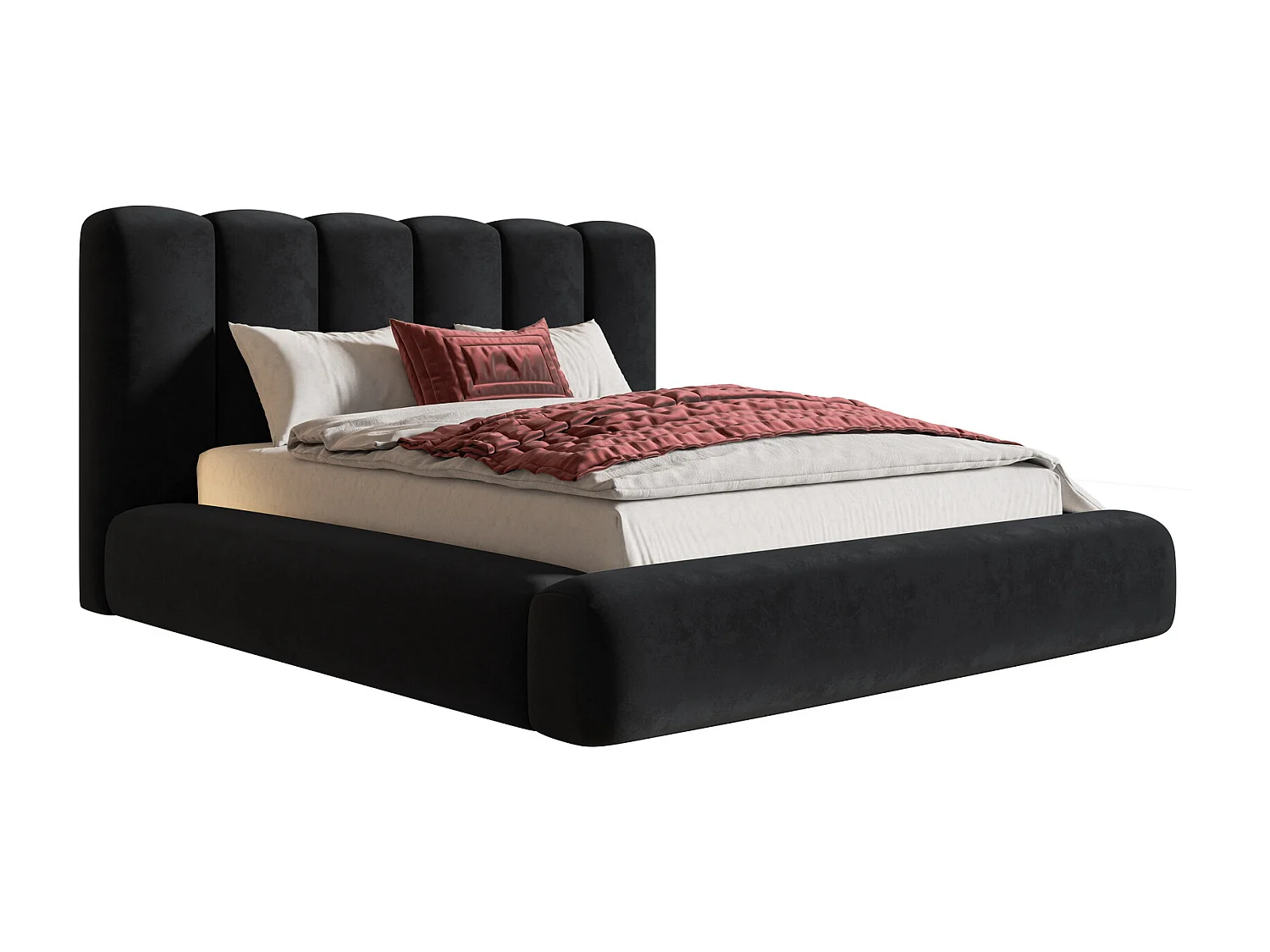 Gestoffeerd bed 140x200 Lumaro met opbergruimte - lattenbodem, Zwart (Amor Velvet 4322)