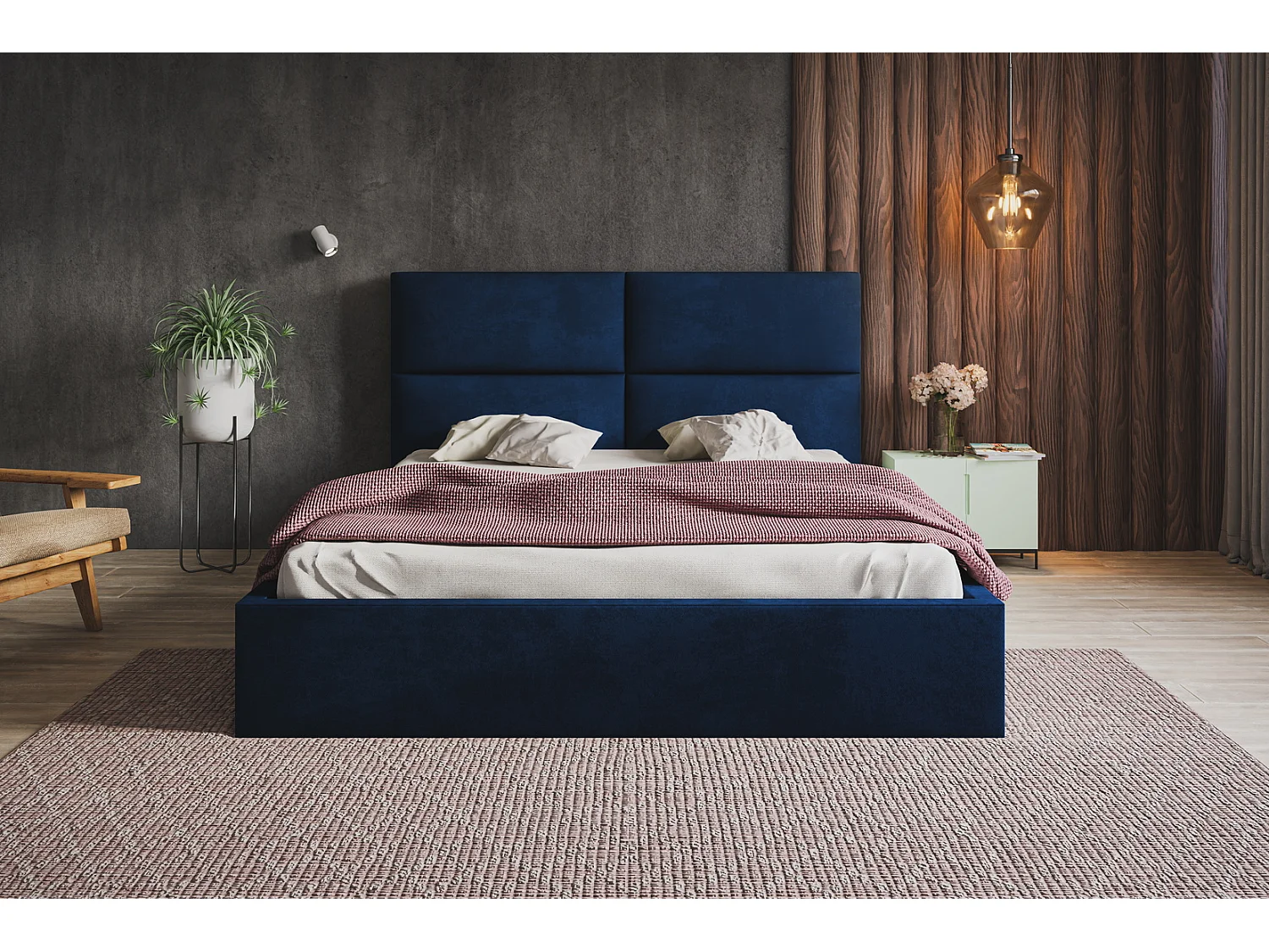 Bed 140x200 met opbergruimte Terra - tweepersoonsbed, metalen lattenbodem - fluweel Blau (Kronos 09)