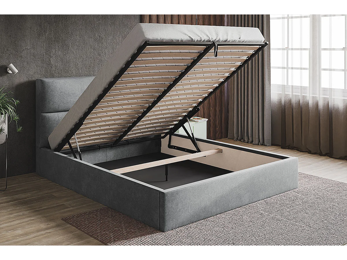 Bed 140x200 met opbergruimte Terra - tweepersoonsbed, metalen lattenbodem - fluweel Blau (Kronos 09)