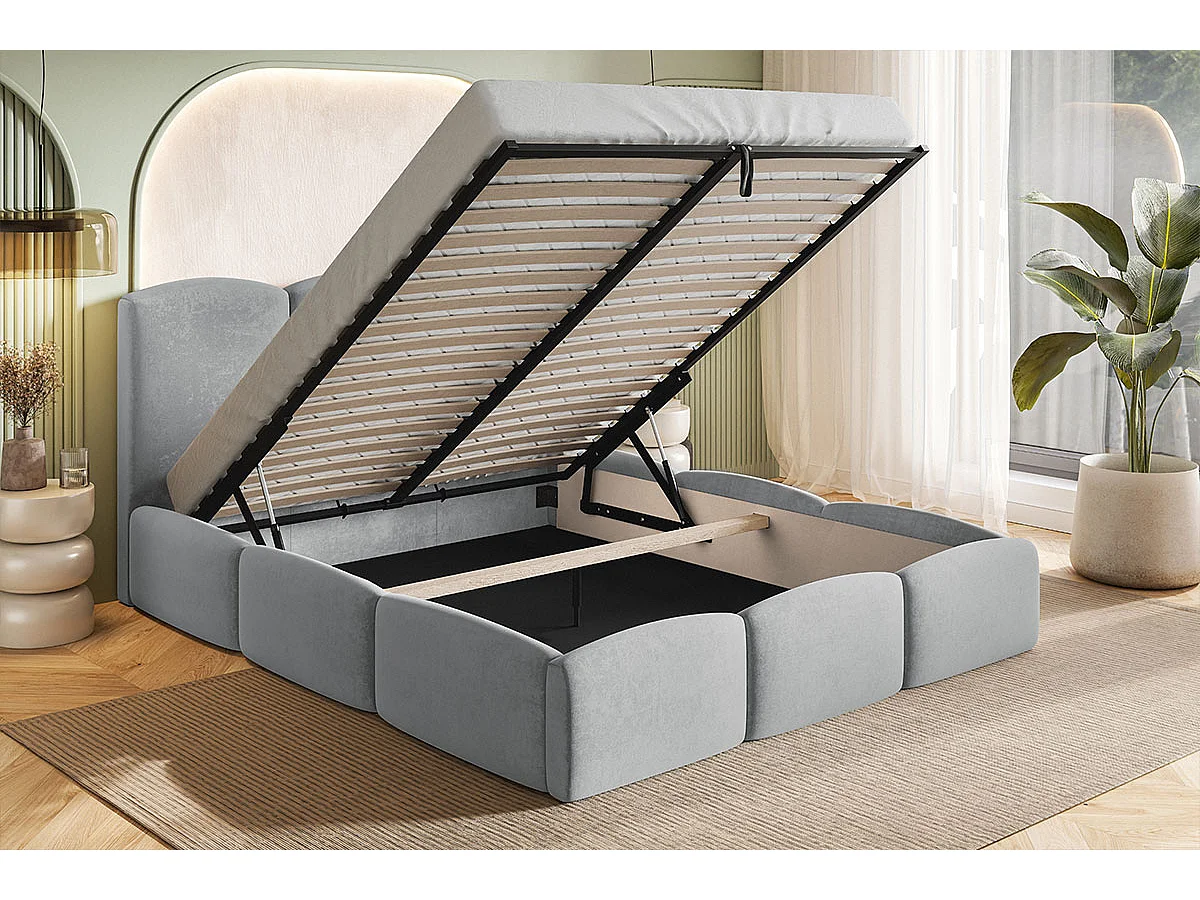 Tweepersoonsbed 160x200 Roma Slim - bed met opbergruimte, metalen lattenbodem - Bouclé Crème (Anthology 1)