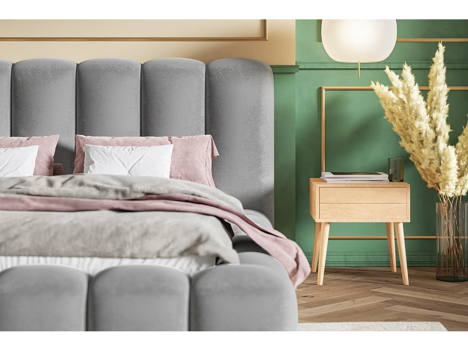 Gestoffeerd bed 140x200 Madeno - lattenbodem, opbergruimte - fluweel, Lichtgrijs (Amor Velvet 4318)