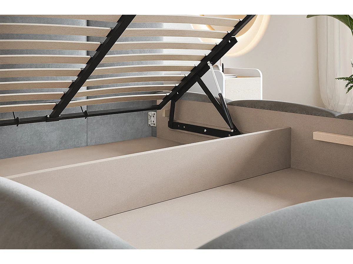 Gestoffeerd bed met opbergruimte 140x200 Roma - tweepersoonsbed, metalen lattenbodem, fluwelen Lichtgrijs (Jasmine 90)