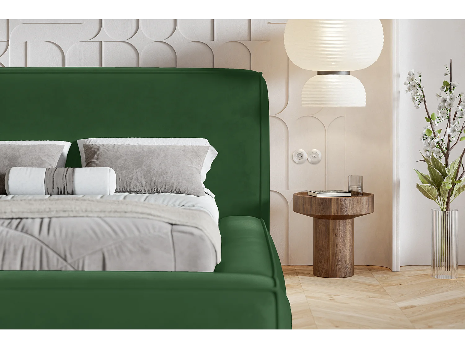 Gestoffeerd bed 180x200 Karano - fluweel, bed met opbergruimte, metalen lattenbodem, Groen (Amor Velvet 4311)