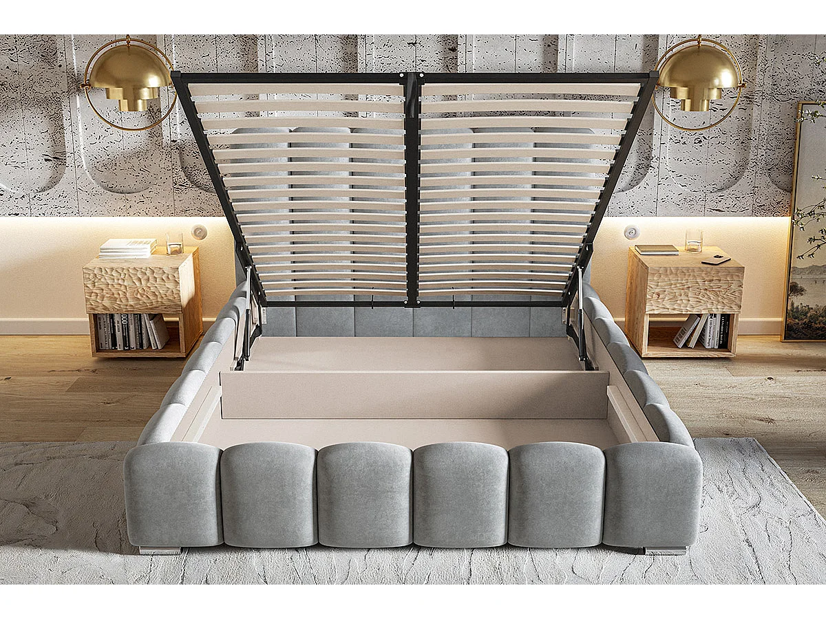 Gestoffeerd bed 160x200 cm met opbergruimte Pearl - metalen lattenbodem, fluwelen Groen (Amor Velvet 4311)