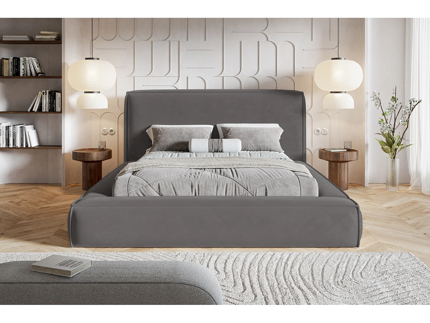 Polsterbett 180x200 Karano mit Metall-Lattenrost - Bettkasten, Samtstoff - Dunkelgrau (Amor Velvet 4321)