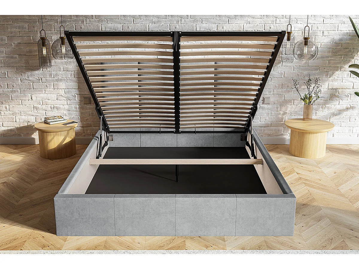 Gestoffeerd bed 200 x 200 Fado - tweepersoonsbed met opbergruimte, metalen lattenbodem - fluweel Donkergrijs (Jasmine 96)