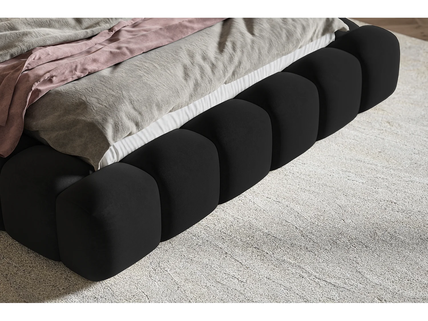 Gestoffeerd bed 160x200 Madeno - metalen lattenbodem, opbergruimte - fluweel, Zwart (Amor Velvet 4322)