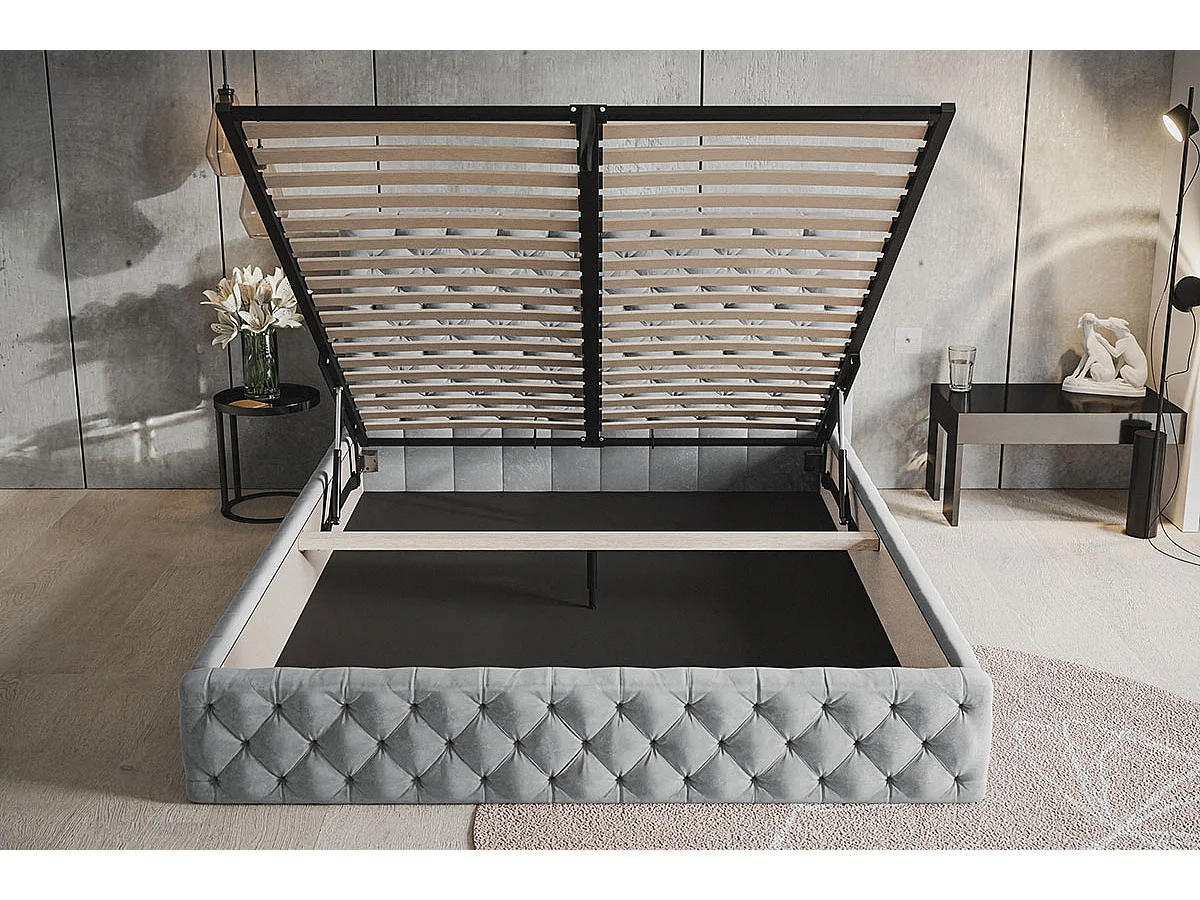 Gestoffeerd bed 180x200 Furis met metalen lattenbodem - Tweepersoonsbed 180x200 cm - fluwelen Donkergrijs (Jasmine 96)
