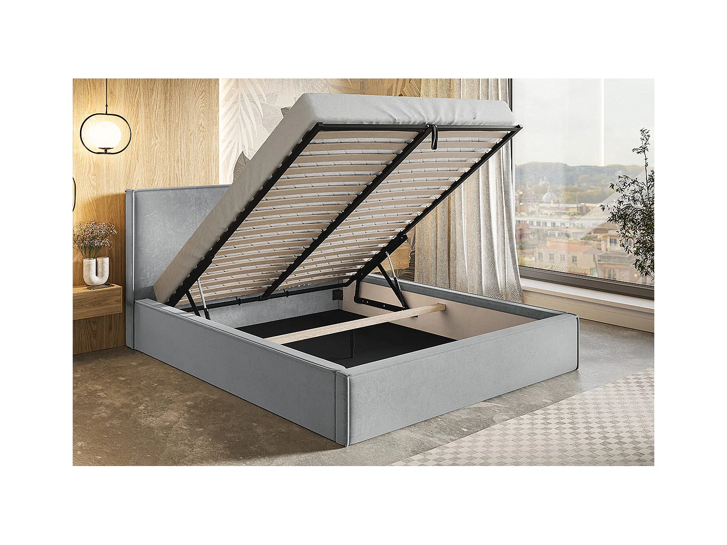 Polsterbett 160x200 Kyoto mit Bettkasten, Metall-Lattenrost - Bouclé Beige (Anthology 3)