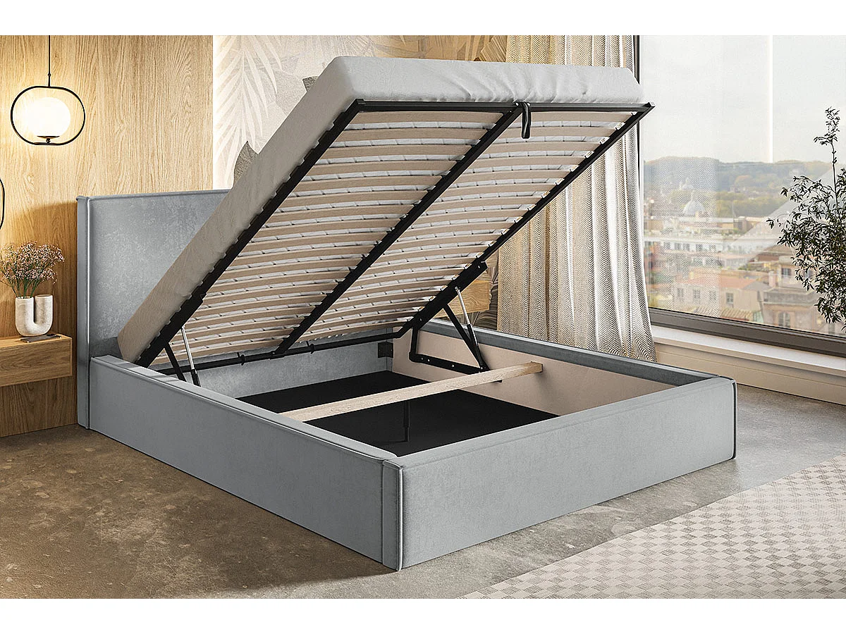 Polsterbett 160x200 Kyoto mit Bettkasten, Metall-Lattenrost - Bouclé Beige (Anthology 3)