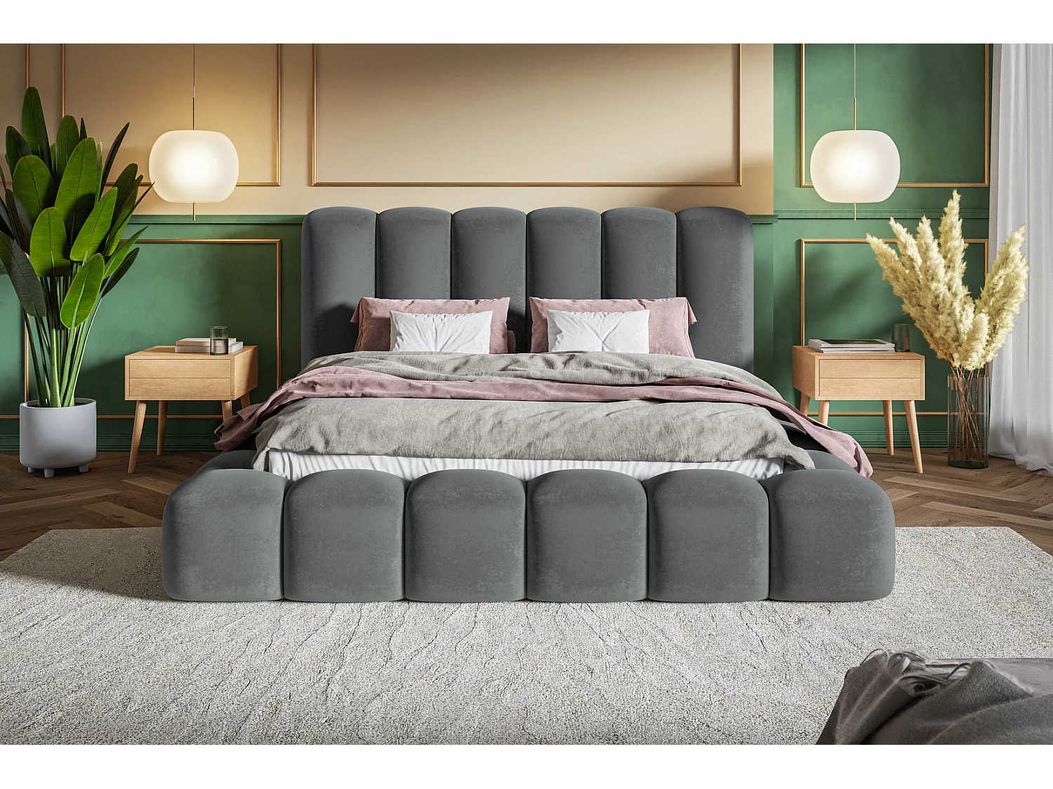 Doppelbett 180x200 Madeno mit Bettkasten - hochwertigem Schaumstoff, Lattenrost - Samtstoff, Dunkelgrau (Amor Velvet 4321)