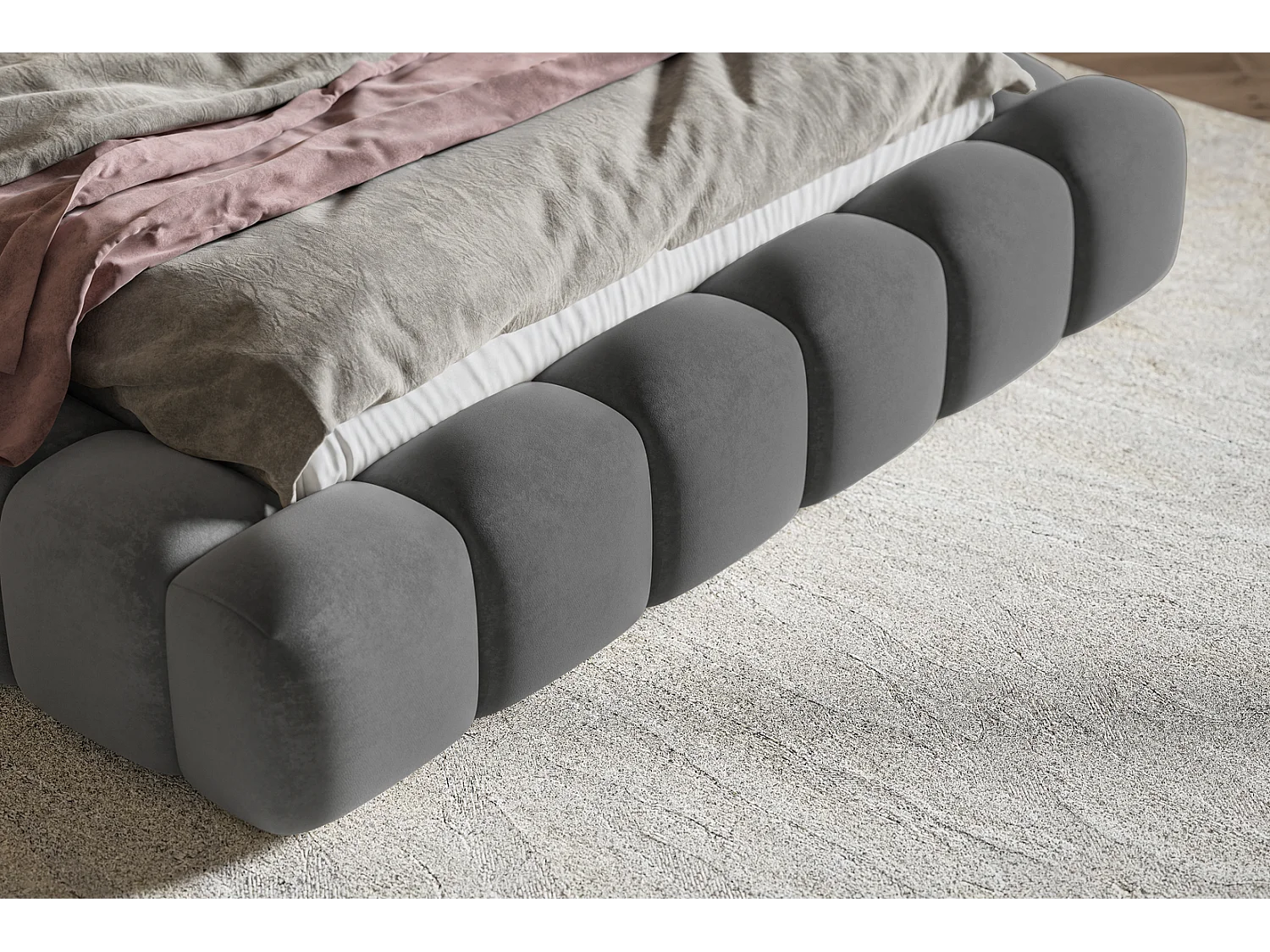 Doppelbett 180x200 Madeno mit Bettkasten - hochwertigem Schaumstoff, Lattenrost - Samtstoff, Dunkelgrau (Amor Velvet 4321)