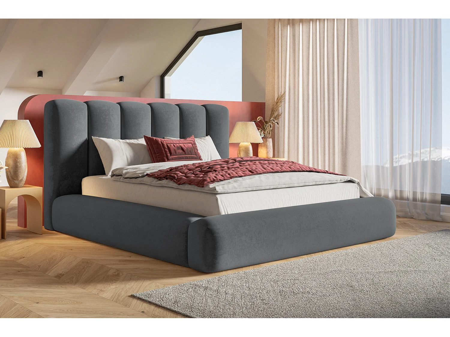 Gestoffeerd bed 160x200 Lumaro met opbergruimte - metalen lattenbodem, Donkergrijs (Amor Velvet 4321)