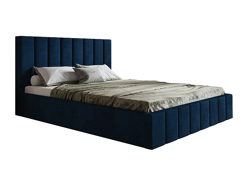 Tweepersoonsbed 140 x 200 cm Moris - bed met opbergruimte,  metalen lattenbodem - fluweel Blauw (Kronos 09)