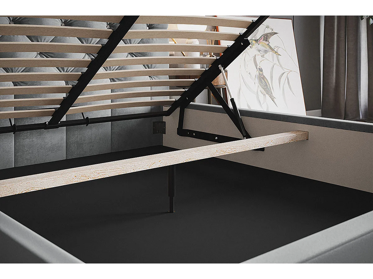 Gestoffeerd bed 140x200 Molly met opbergruimte - metalen lattenbodem, fluwelen Donkergrijs (Amor Velvet 4321)