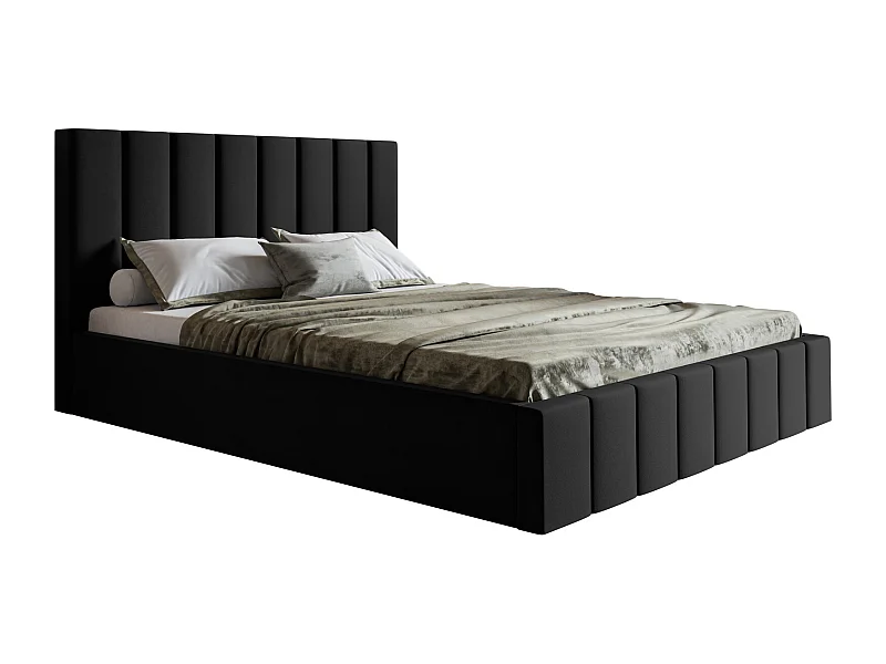Tweepersoonsbed 200 x 200 cm Moris - bed met opbergruimte,  metalen lattenbodem - fluweel Zwart (Jasmine 100)