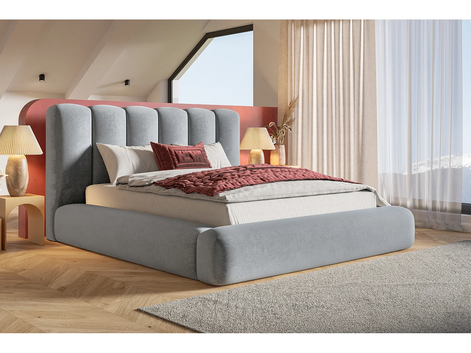 Gestoffeerd bed 140x200 Lumaro met opbergruimte - metalen lattenbodem, Lichtgrijs (Amor Velvet 4318)