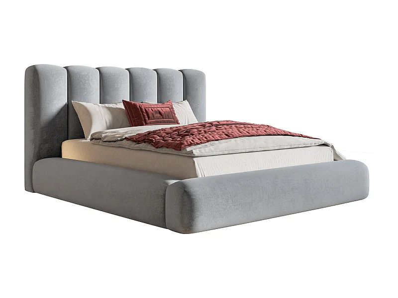 Lit rembourré 160x200 cm Lumaro avec rangement - sommier métallique, tissu velours Gris clair (Amor Velvet 4318)