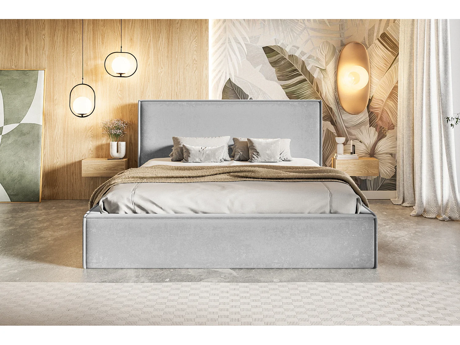 Gestoffeerd bed 200x200 Kyoto - tweepersoonsbed met opbergruimte - metalen lattenbodem, fluwelen Grijs (Amor Velvet 4318)