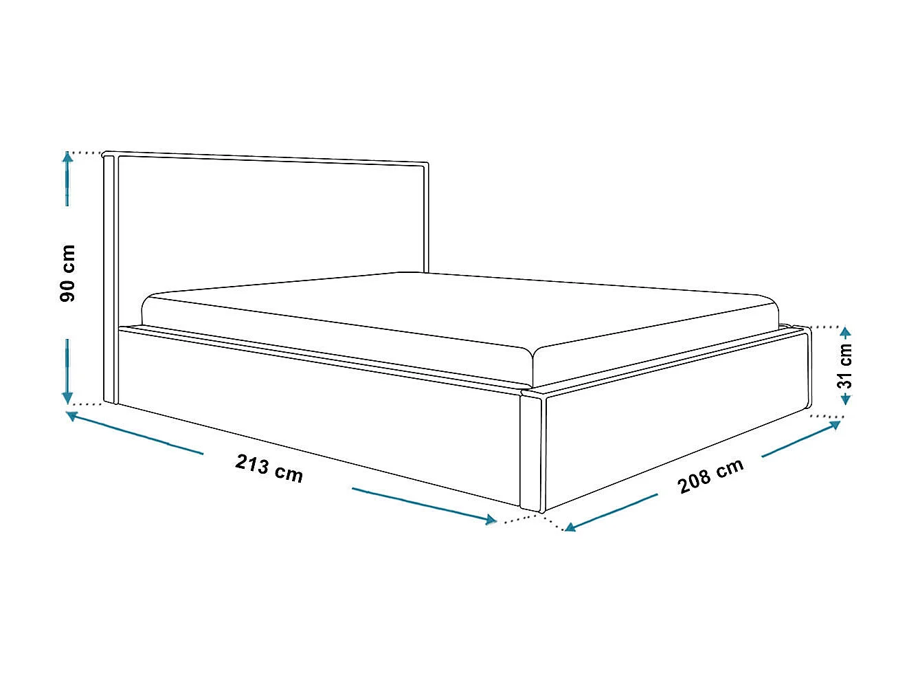 Gestoffeerd bed 200x200 Kyoto - tweepersoonsbed met opbergruimte - metalen lattenbodem, fluwelen Grijs (Amor Velvet 4318)