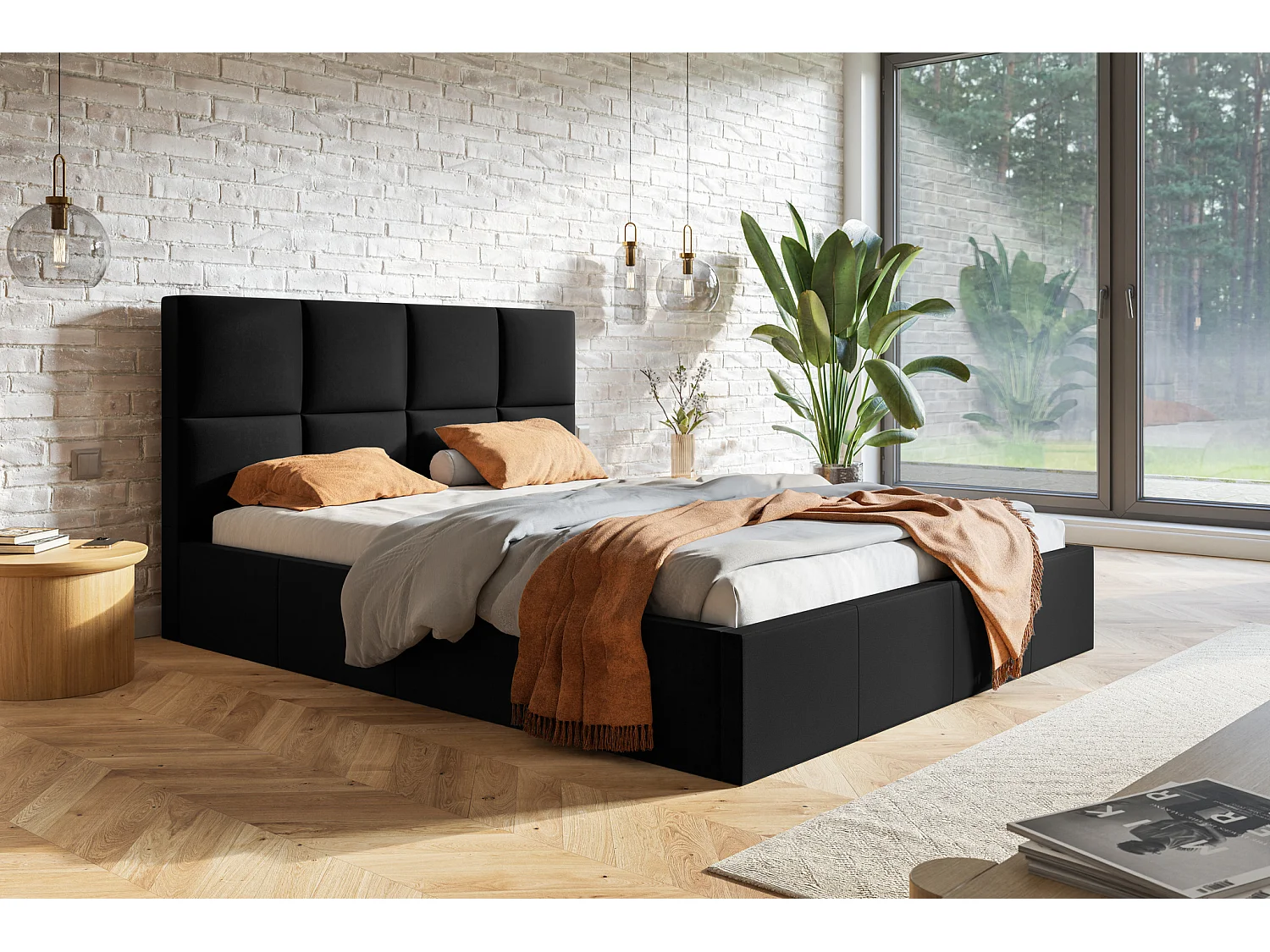 Gestoffeerd bed 160 x 200 Fado - tweepersoonsbed met opbergruimte, metalen lattenbodem - fluweel Zwart (Jasmine 100)
