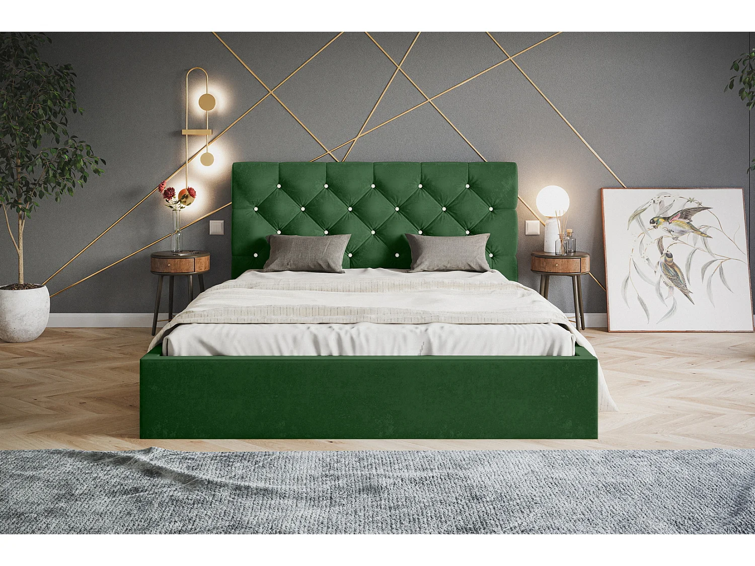 Gestoffeerd bed 180x200 Molly met opbergruimte - metalen lattenbodem, fluwelen Groen (Amor Velvet 4311)