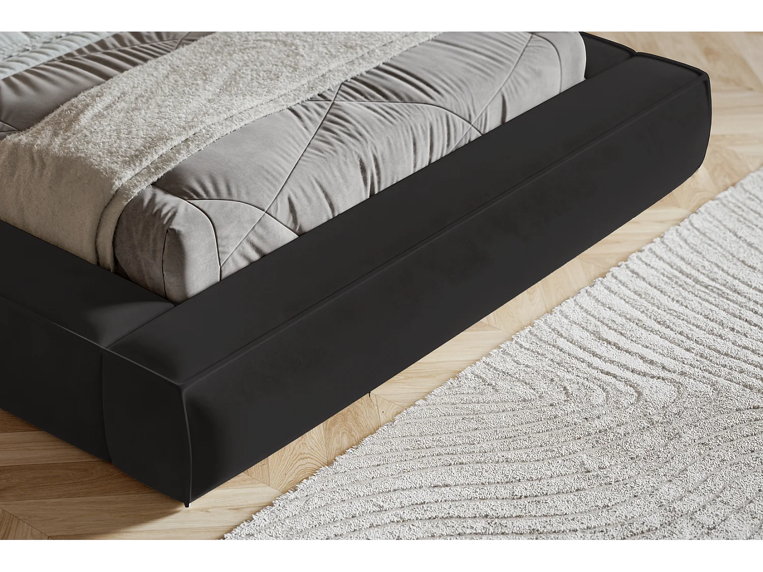 Polsterbett 180x200 Karano mit Lattenrost - Bettkasten, Samtstoff - Schwarz (Amor Velvet 4322)