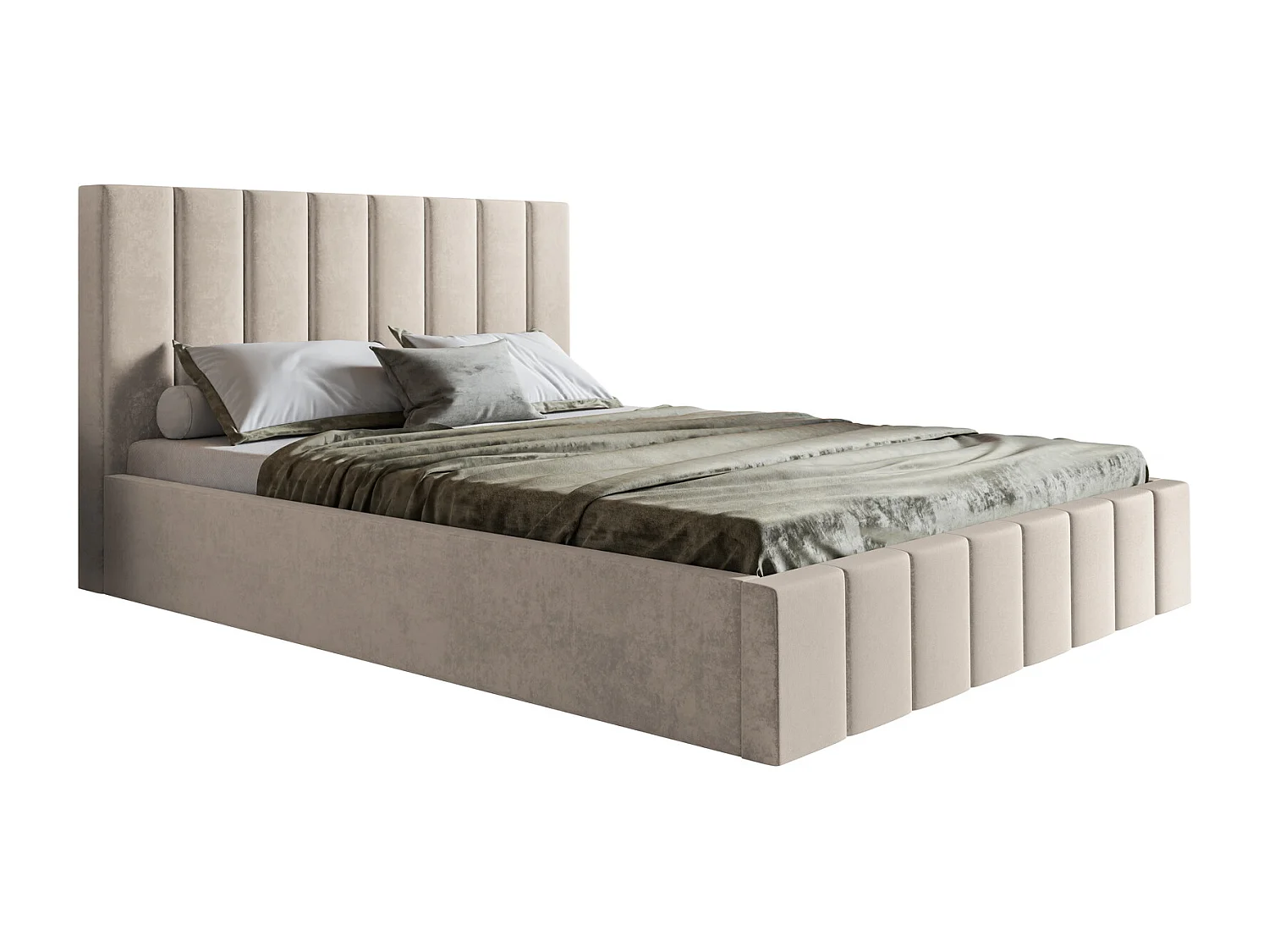 Tweepersoonsbed 200 x 200 cm Moris - bed met opbergruimte,  metalen lattenbodem - fluweel Beige (Jasmine 21)
