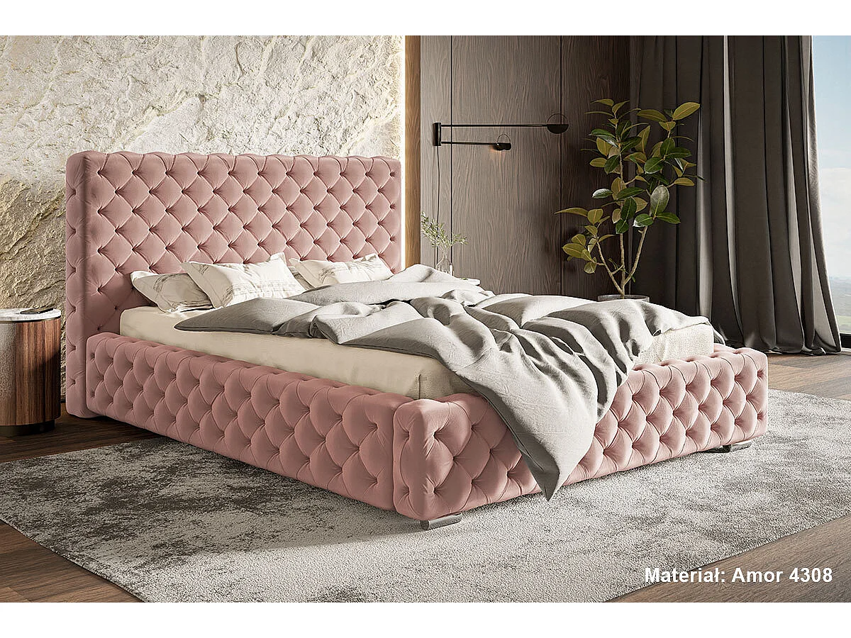Lit coffre 200x200 Adonis - tete de Lit, sommier métallique - velours Rose (Amor Velvet 4308)