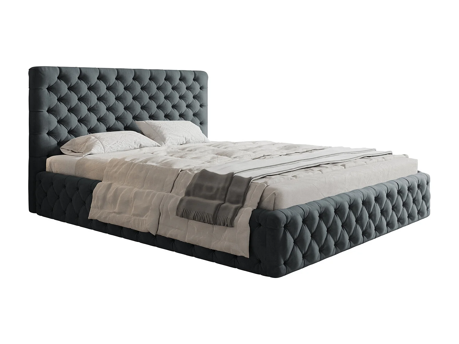 Gestoffeerd bed 140x200 Furis met metalen lattenbodem - Tweepersoonsbed 140x200 cm - fluwelen Donkergrijs (Jasmine 96)