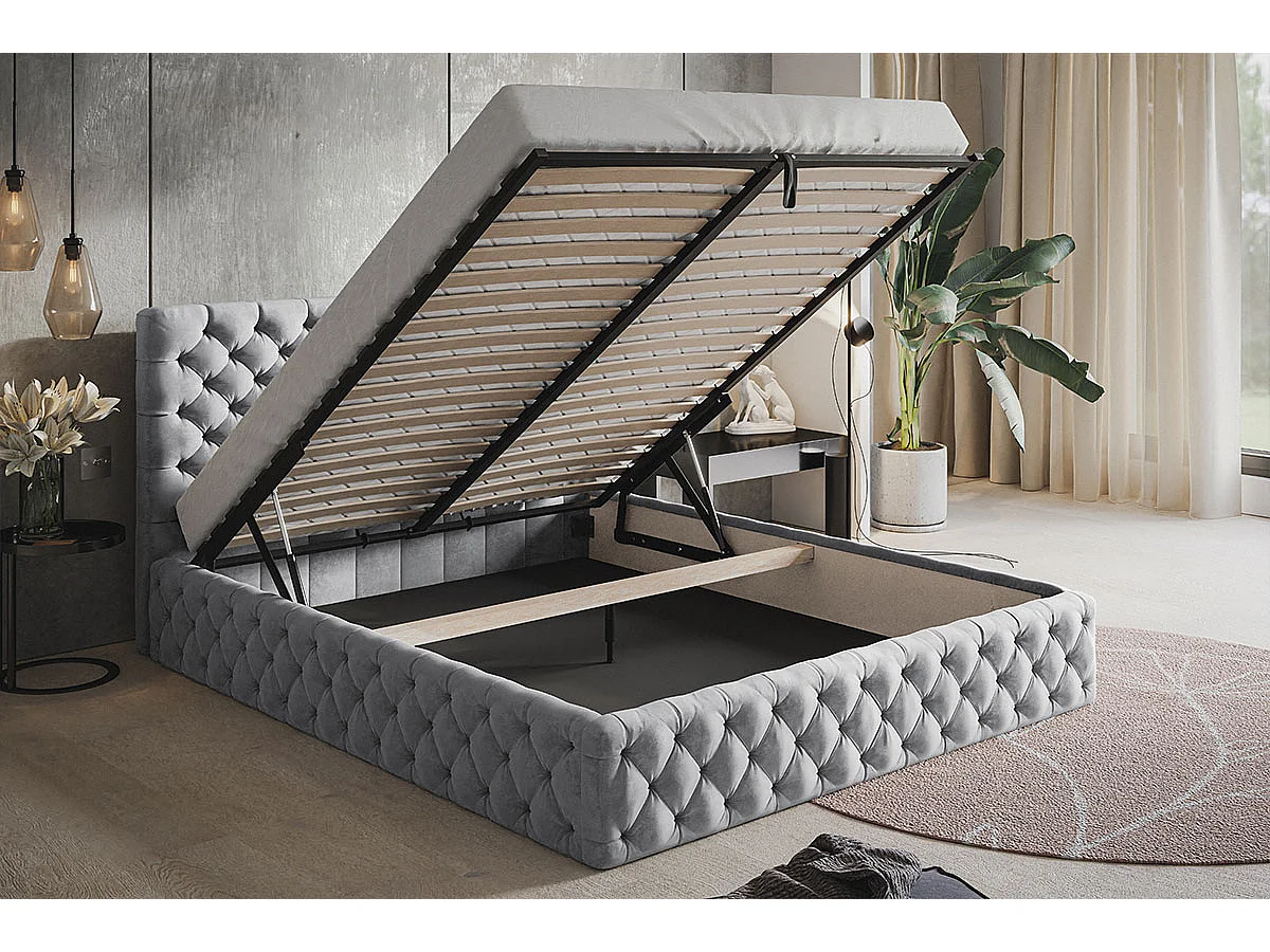 Gestoffeerd bed 140x200 Furis met metalen lattenbodem - Tweepersoonsbed 140x200 cm - fluwelen Donkergrijs (Jasmine 96)