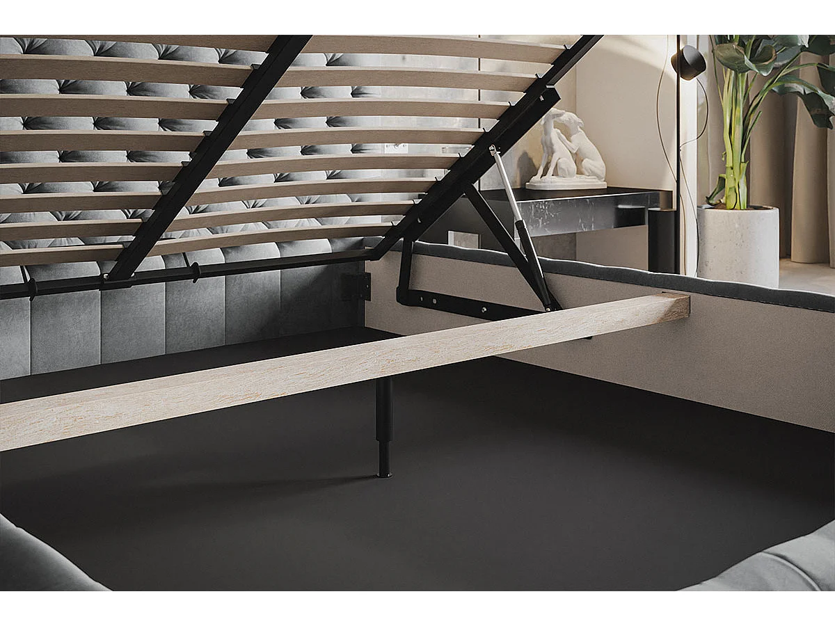 Gestoffeerd bed 140x200 Furis met metalen lattenbodem - Tweepersoonsbed 140x200 cm - fluwelen Donkergrijs (Jasmine 96)