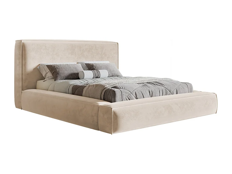 Gestoffeerd bed 180x200 Karano - fluweel, bed met opbergruimte, lattenbodem, Beige (Amor Velvet 4304)