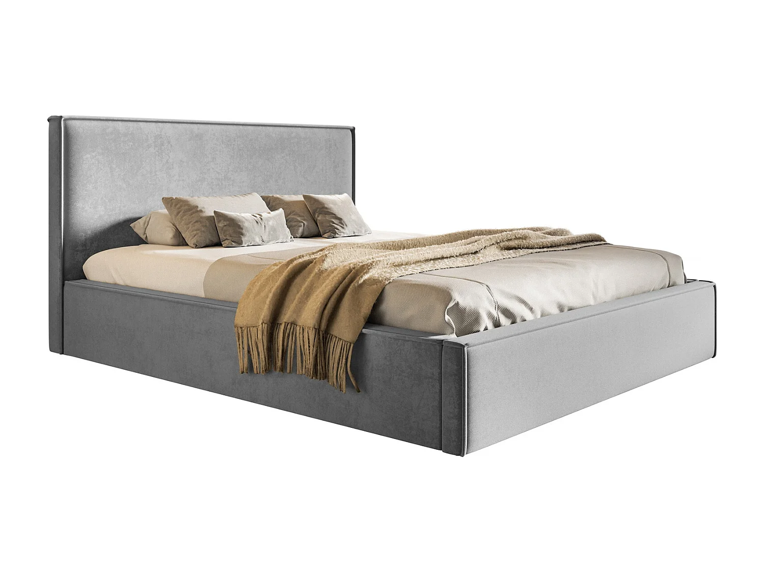 Gestoffeerd bed 160x200 Kyoto - tweepersoonsbed met opbergruimte - metalen lattenbodem, fluwelen Grijs (Amor Velvet 4318)