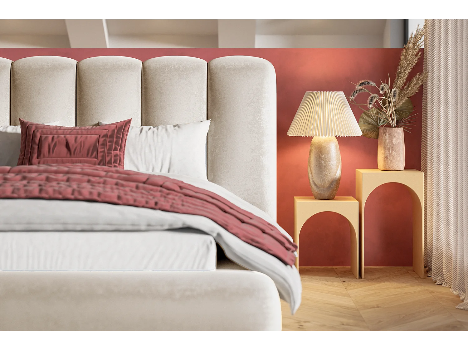 Polsterbett 180x200 Lumaro - Bettkasten, hochwertigem Schaumstoff, Metall-Lattenrost - Beige (Amor Velvet 4304)