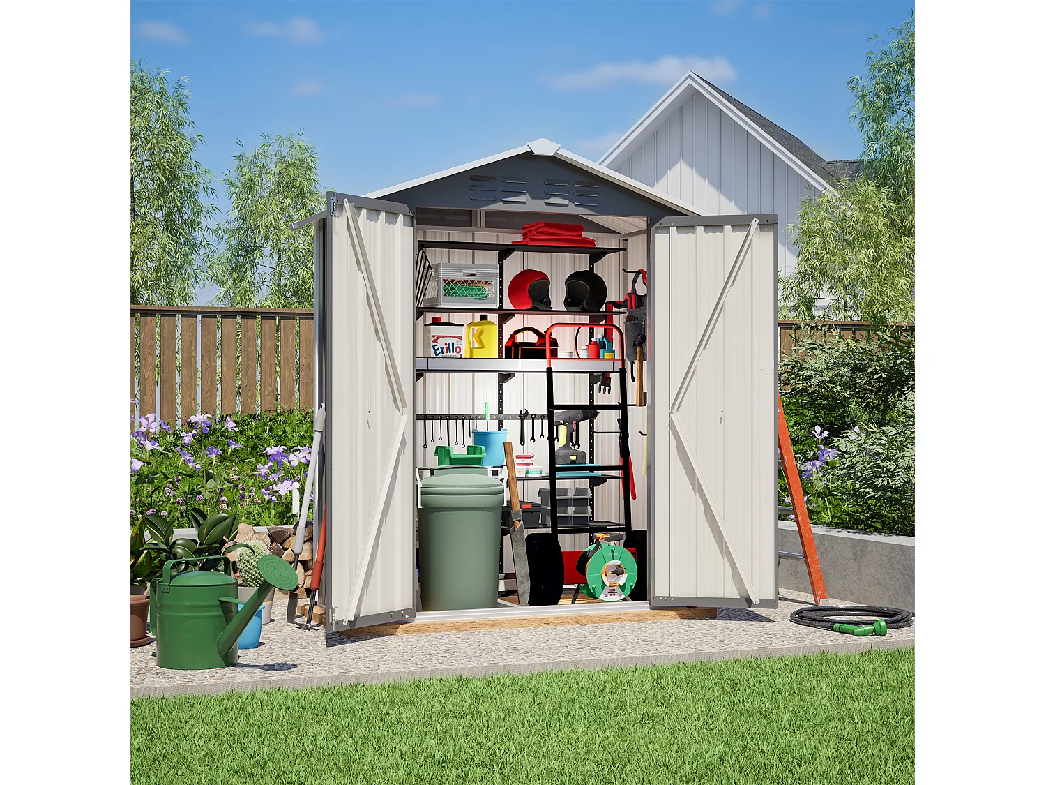 Caseta de jardín metálica gris 0,91 m² - Puerta con cerradura 154x83x180 cm