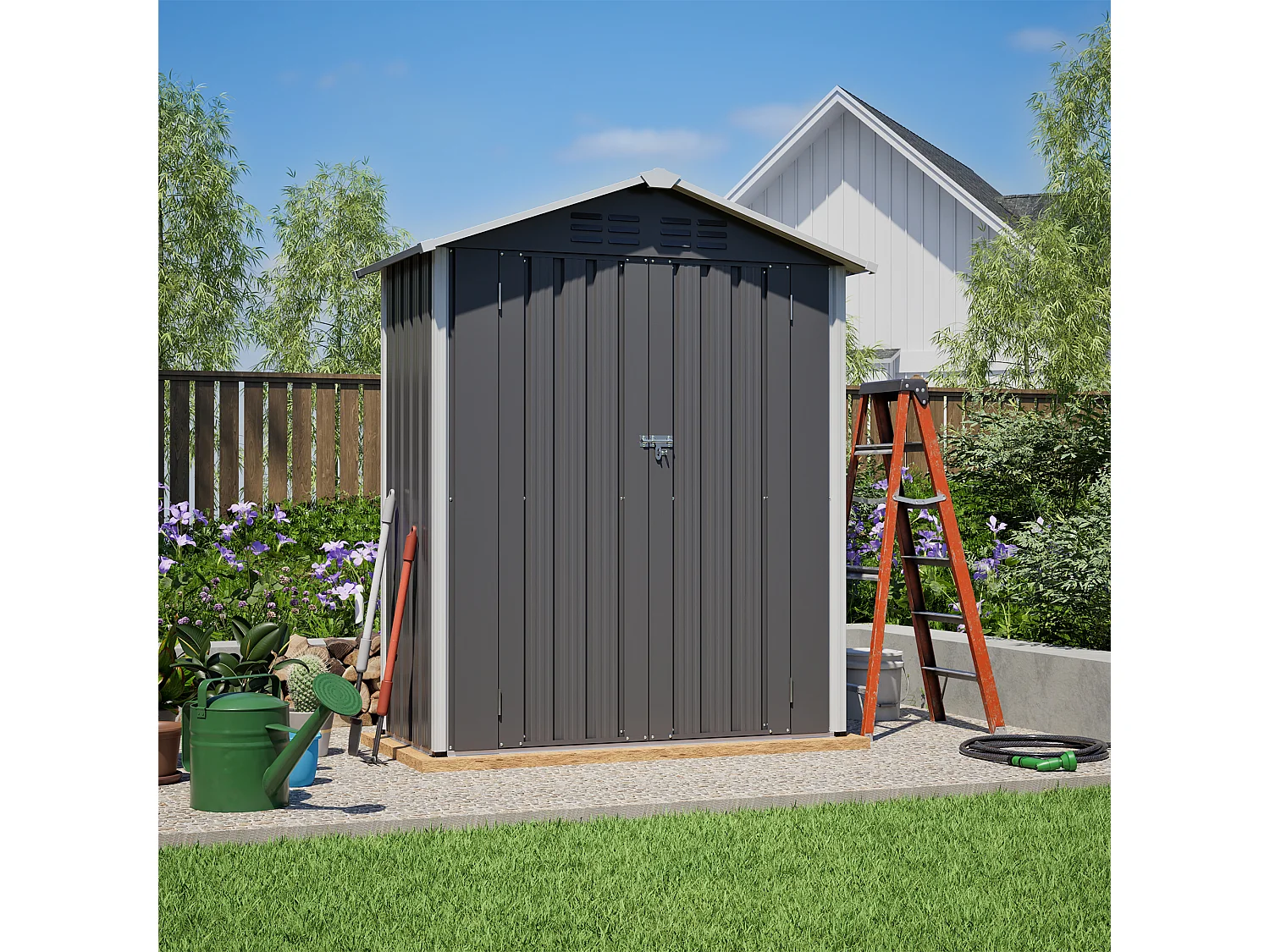 Caseta de jardín metálica gris 0,91 m² - Puerta con cerradura 154x83x180 cm