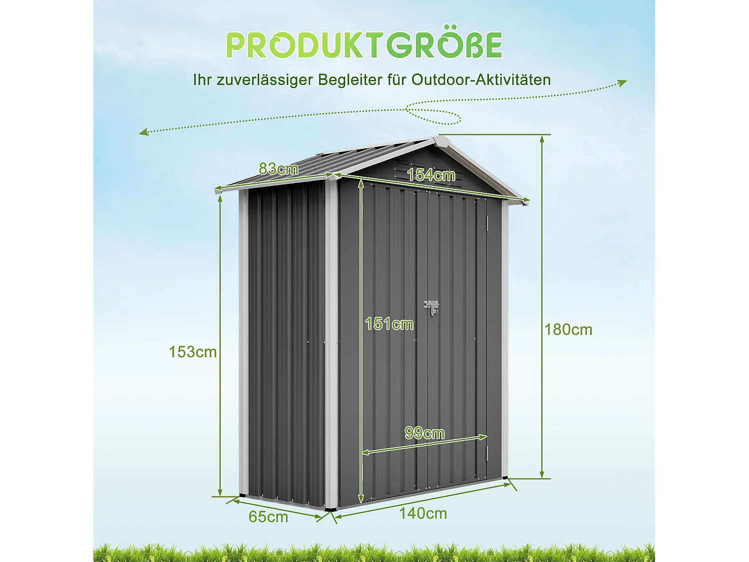 Caseta de jardín metálica gris 0,91 m² - Puerta con cerradura 154x83x180 cm