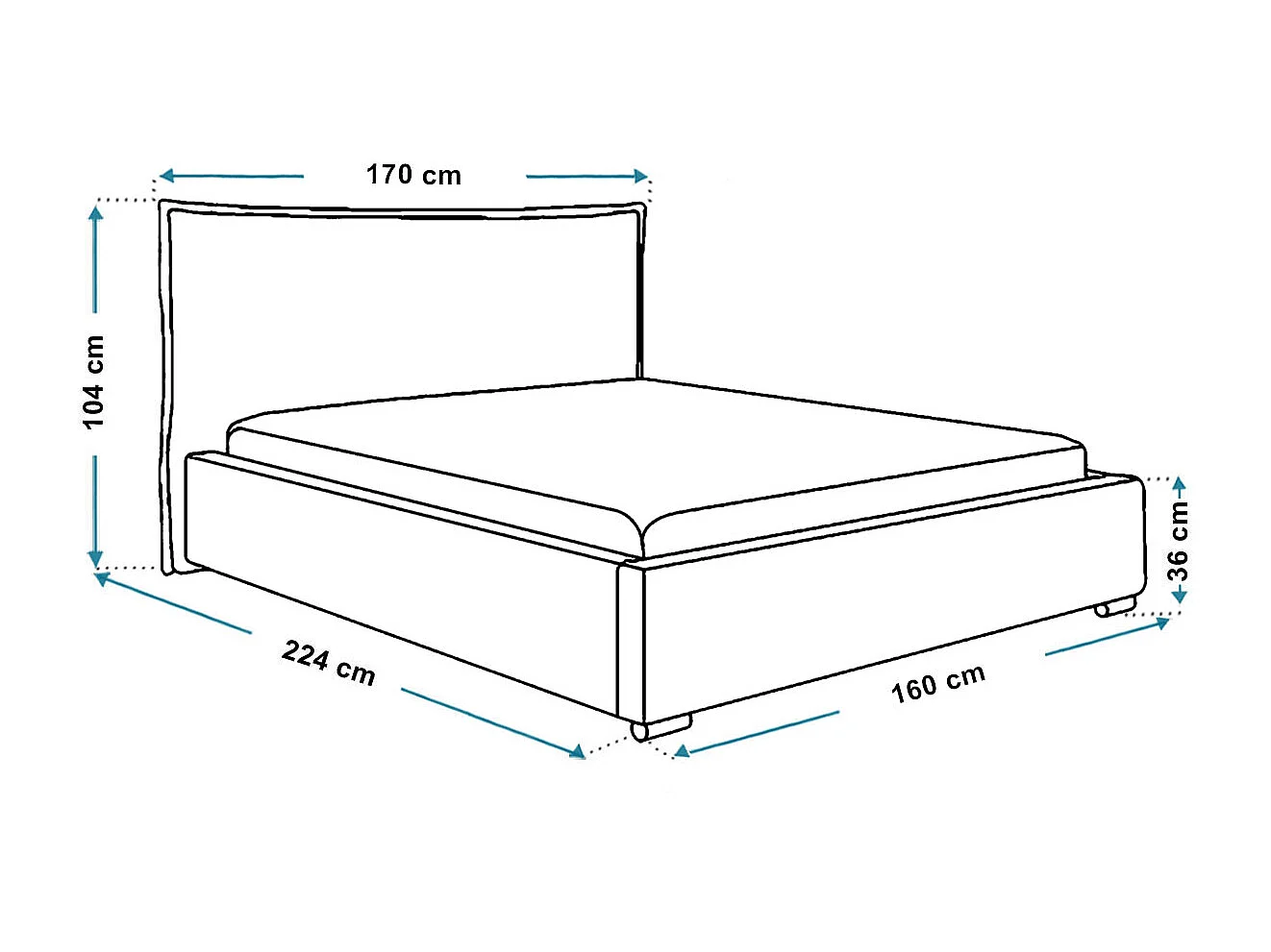 Tweepersoonsbed 140x200 Zenito met opbergruimte - hoofdbord in kussenvorm - Donkergrijs (Amor Velvet 4321)