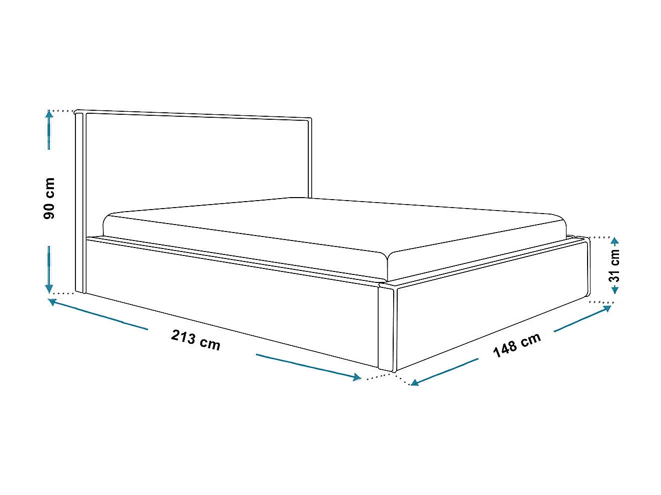 Gestoffeerd bed 140x200 Kyoto - tweepersoonsbed met opbergruimte metalen lattenbodem - Bouclé Lichtgrijs (Anthology 15)