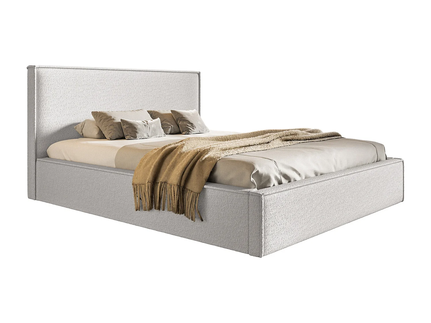 Gestoffeerd bed 200x200 Kyoto - tweepersoonsbed met opbergruimte, metalen lattenbodem - Bouclé Crème (Anthology 1)