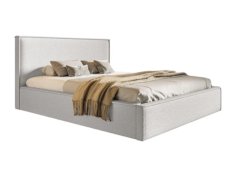 Gestoffeerd bed 200x200 Kyoto - tweepersoonsbed met opbergruimte, metalen lattenbodem - Bouclé Crème (Anthology 1)