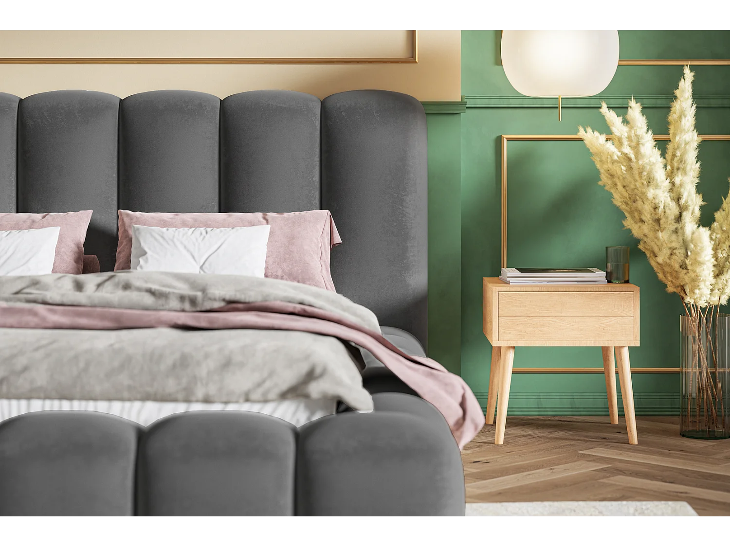 Gestoffeerd bed 140x200 Madeno - metalen lattenbodem, opbergruimte - fluweel, Donkergrijs (Amor Velvet 4321)